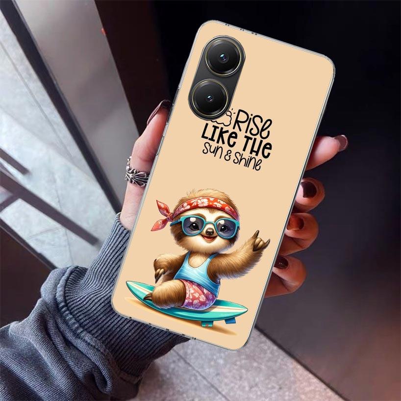 Animal Cute Cartoon Sloth Coffee Phone Case For Xiaomi Poco X7 X6 X5 Pro F7 Ultra Redmi 15C 15 13 13C 12 12C 10 10A 10C 9 9A 9C