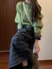 Luxury Petite French Knitted Green Sweater Dress for Women - Autumn/Winter 2024