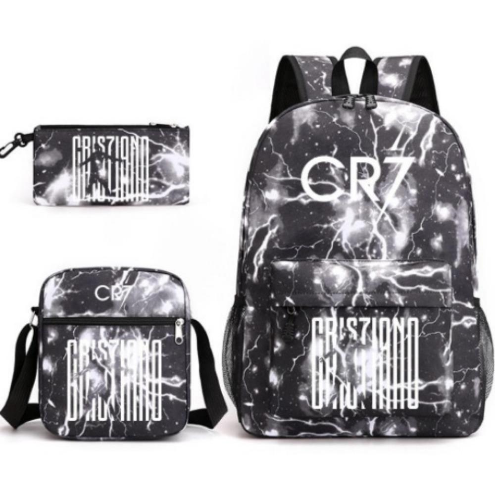 CR7C Luo Backpack Sports Peripheral Printed Backpack Children's Student School Bag Shoulder Bag Pencil Bag Three-piece Set