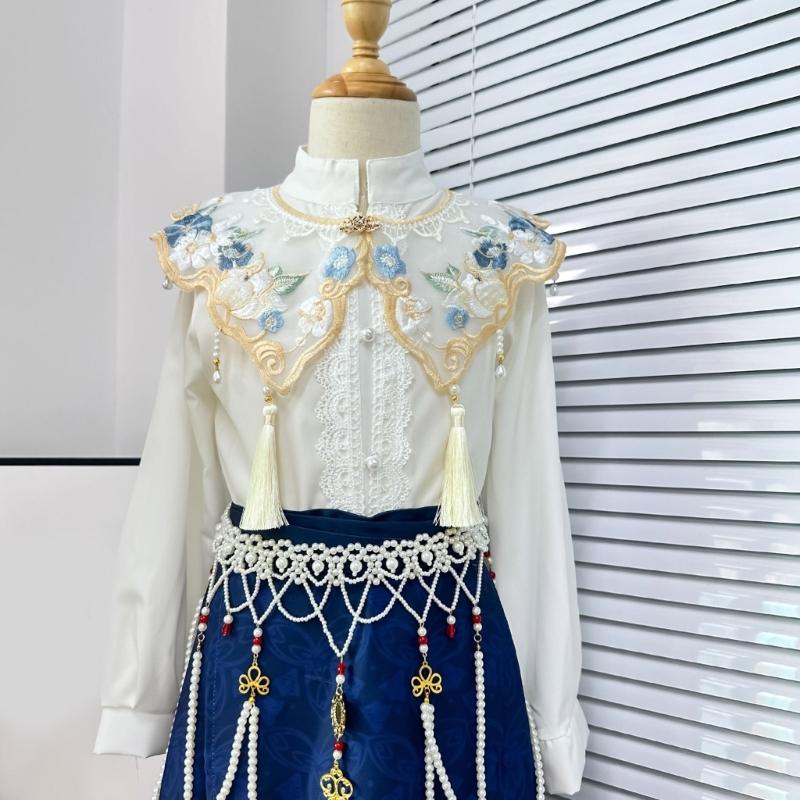 Embroidery Flower Capelet Women Girl Pearl Tassels Yunjian Shawl False Collar