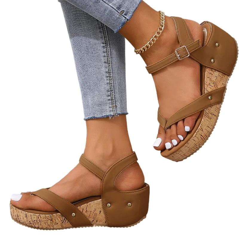 Fashion Platform Women Sandals Summer Flats Shoes Casual Walking Woman Slippers Designer 2025 Trend Fashion Retro Dress Lady Zapatillas