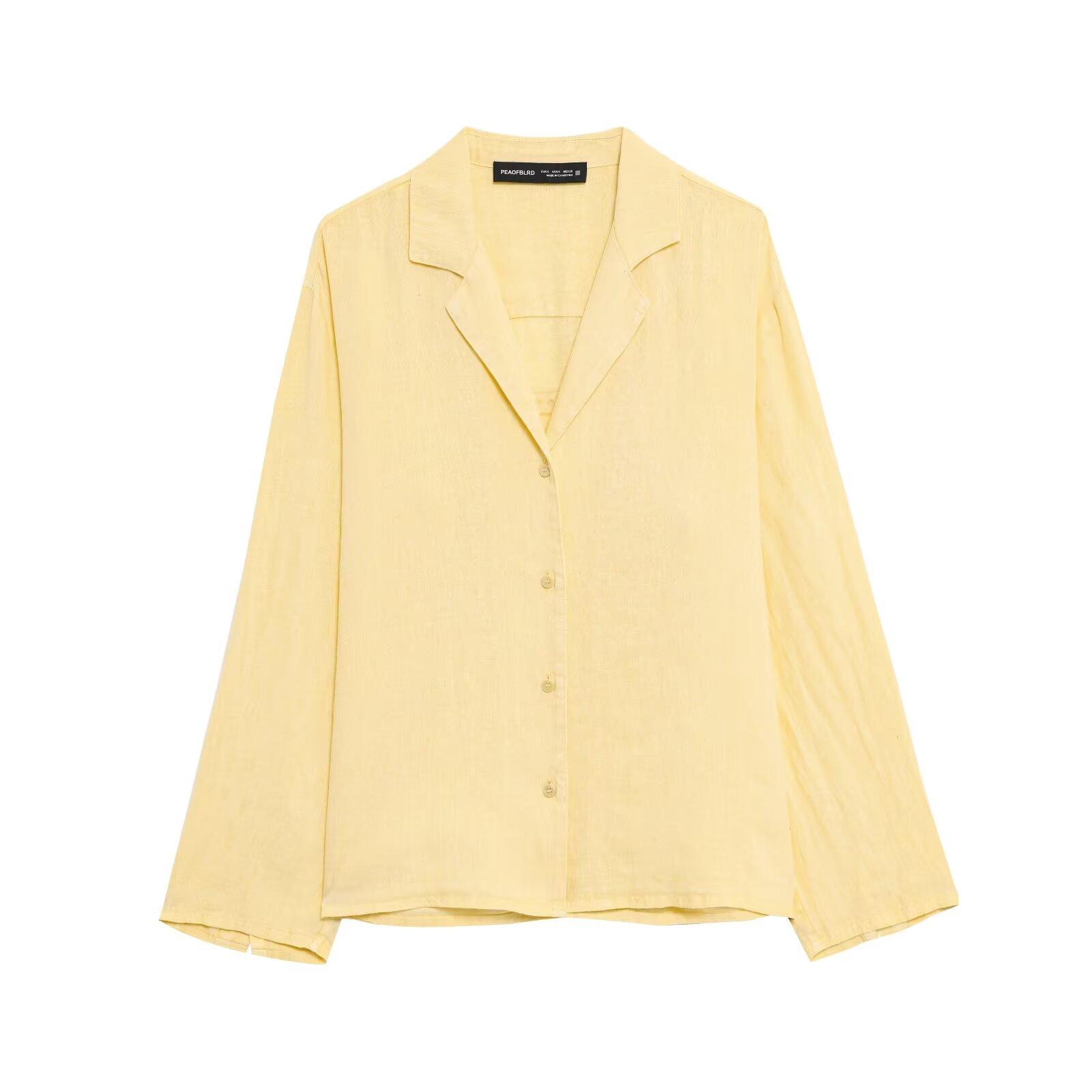 

Casual Women Linen Shirt Shorts Sets Summer Lapel Single-Breasted Long Sleeves Shirt Top+Elastic Waist Pocket Shorts XS