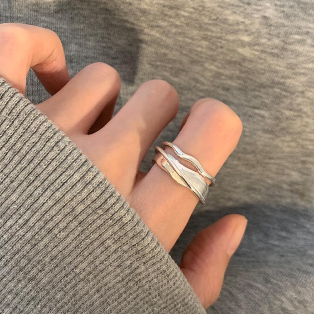 925 Sterling Silver Retro Brushed Open Finger Ring - Women's High-End Niche Light Luxury, Trendy and Non-Fading.