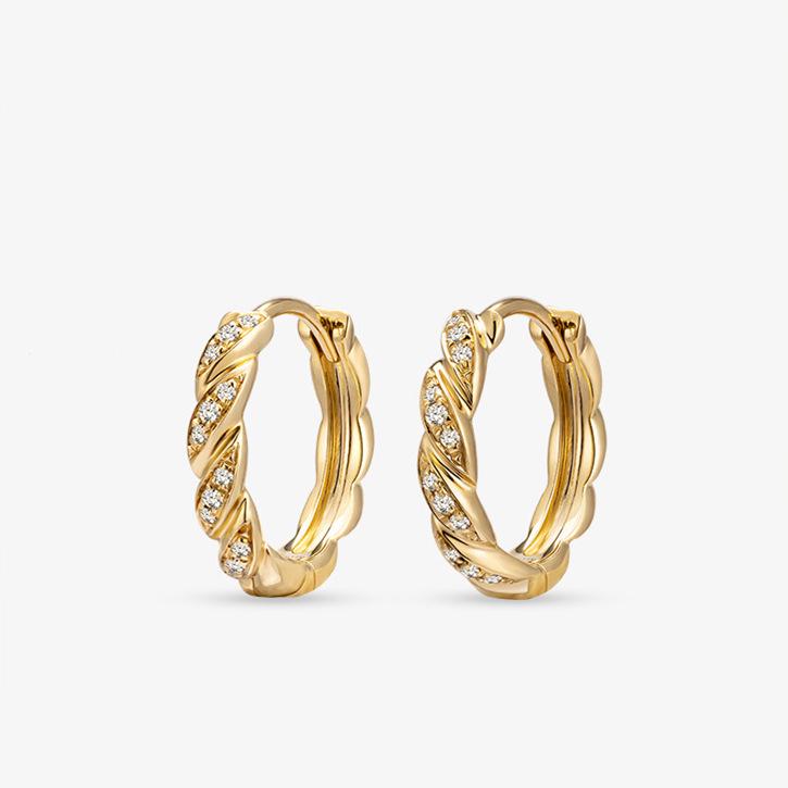 Knot S925 Sterling Silver 18K Gold Plated Zircon Hoop & Stud Earrings Gift Set 18K Gold Pair