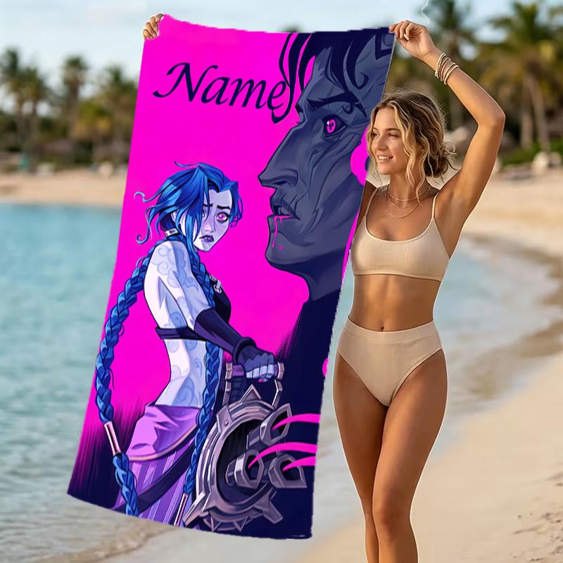 Customizable personalized beach towels Jinx themed designs.Suitable for the beach, yoga, sports;ideal as beach accessories