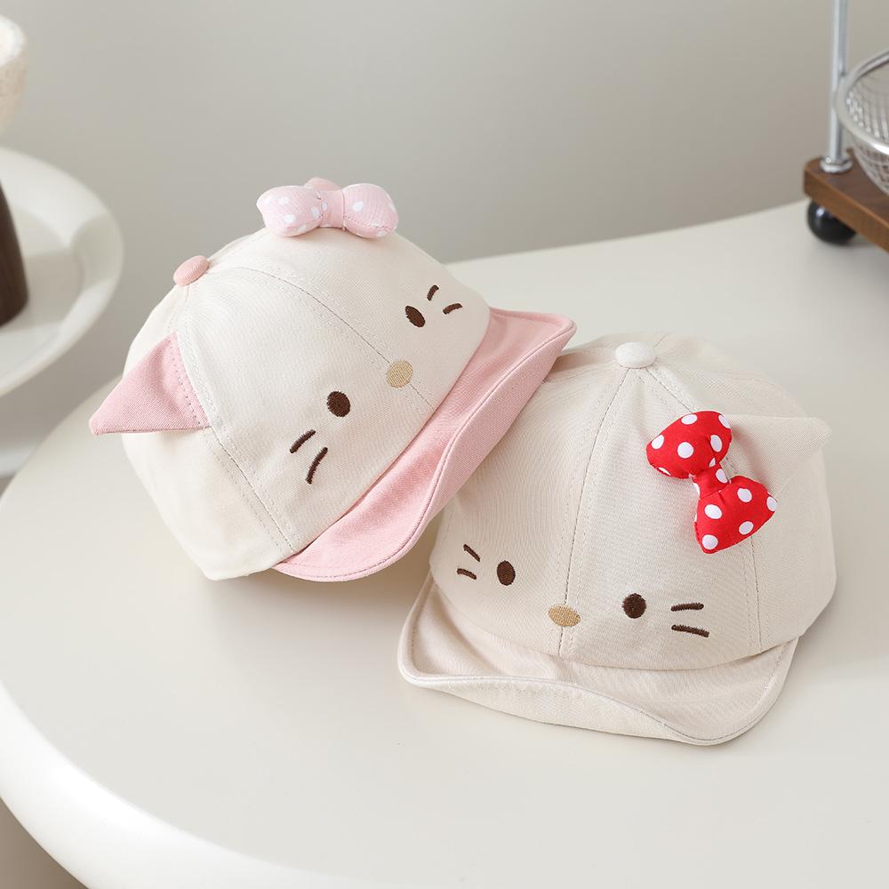 Children's Bow-tie Cat Soft Brimmed Hat With Brim - Sun Hat For Girls' Casual Wear