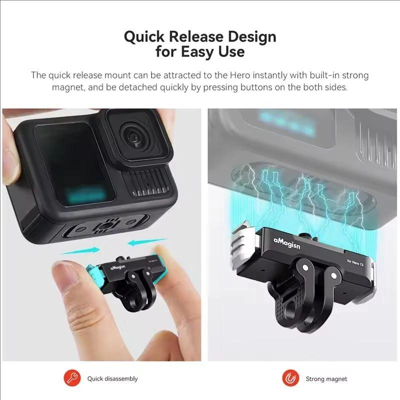 For GoPro Hero 13 Magnetic Mount - Metal Quick-Release Base with Dual Adapter Ports