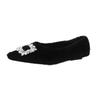 Damesschoenen Instappers Dames Flats Warm Casual Flats Dames Puntneus Kristal Vierkante Knoop Licht Zachte Zool Vrouwenschoenen