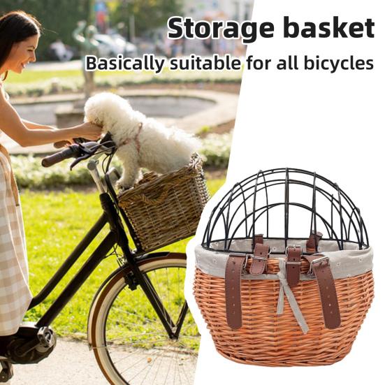 Bicycle Storage Basket Large Capacity Universal Easy To Install Handwoven Pet Seat Front Handlebars Carrier Bike Accessories