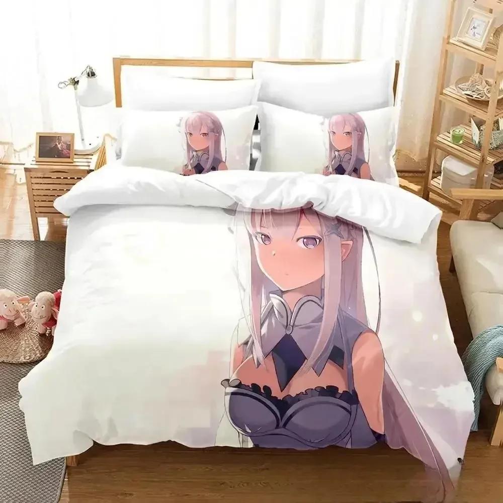 Comforter 3D Anime Re Zero Rem Ram Emilia Bedding Set Bed Set Comforter King Queen Size Boys Adult