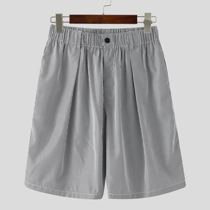 

INCERUN Men Elastic Waist Zipper Striped Loose Casual Half Pants Shorts 2XL чёрный