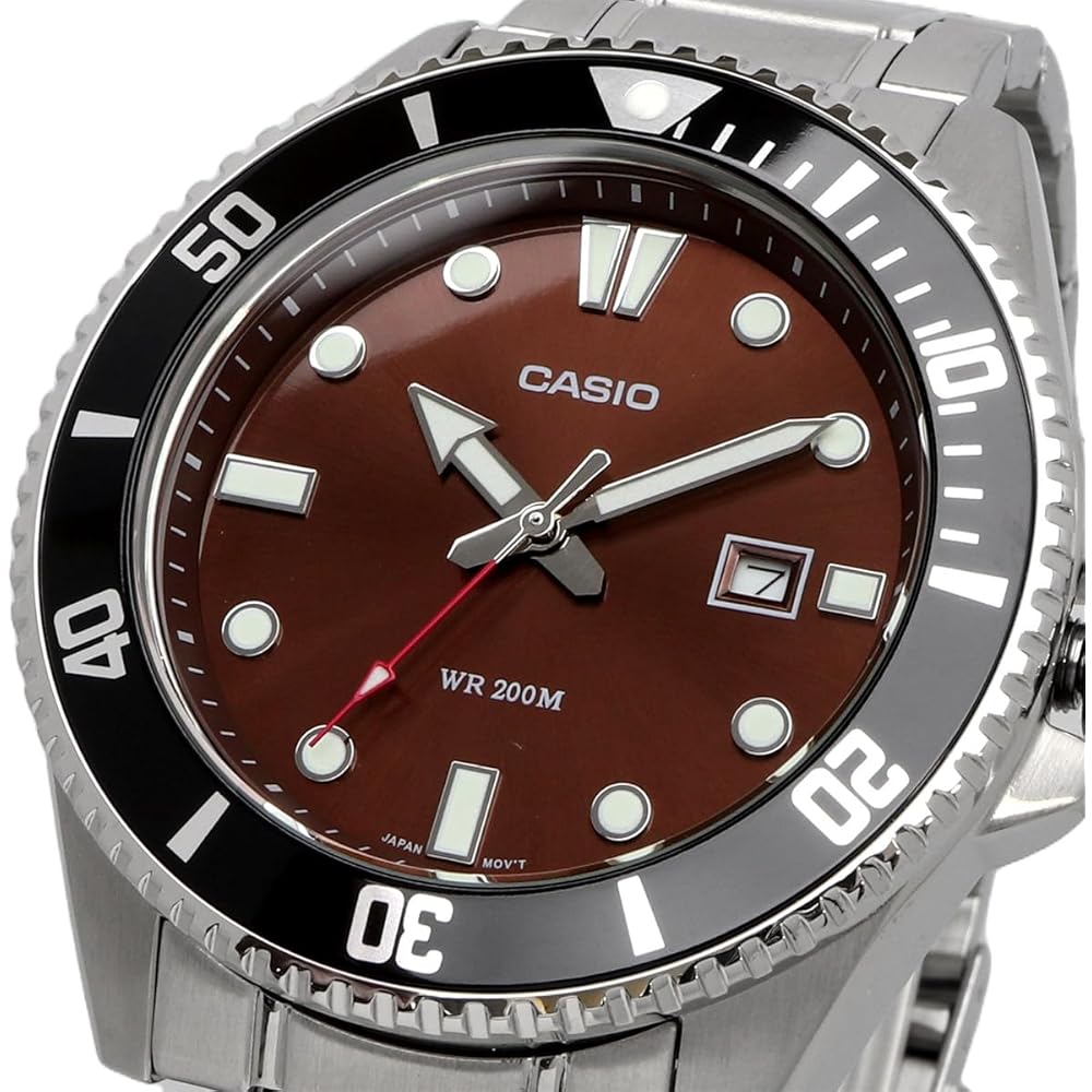 Casio Standard Analog Sports Watch 20 ATM Water Resistant Men's Brown Dial Metal Band