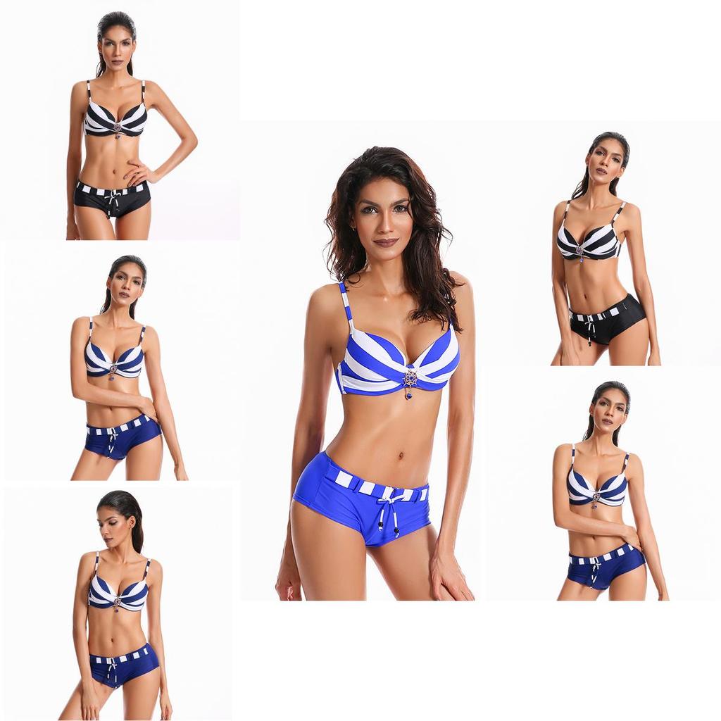 Premium Quality 2 Pcs Summer Ladies Push Up Swimwear Stripe Bikini Set For Women