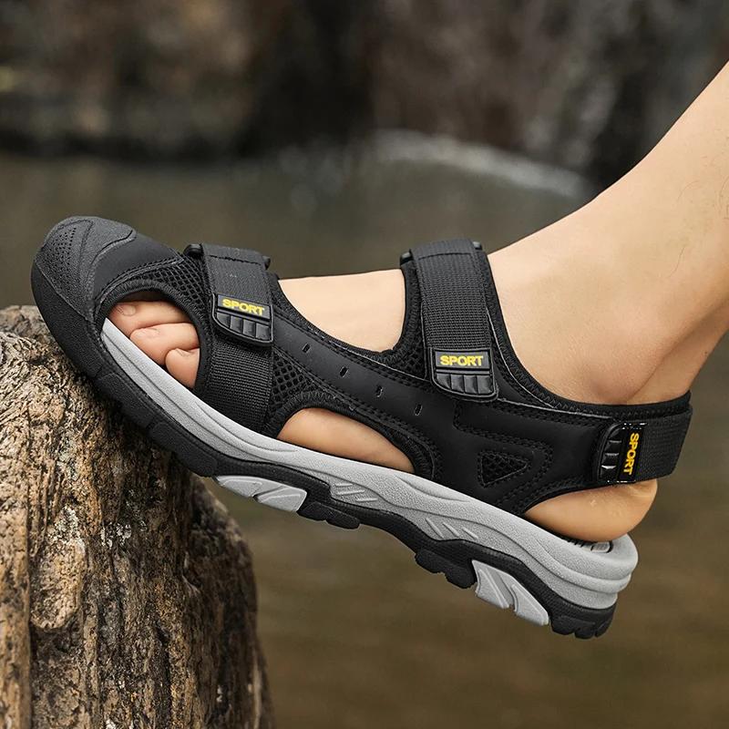 Sandal Homme Cuir Chaussures Plage Homme Sneaker Schwarz Luxury Sandals Elegant Men's Shoes Summer Outdoor Travel Walking