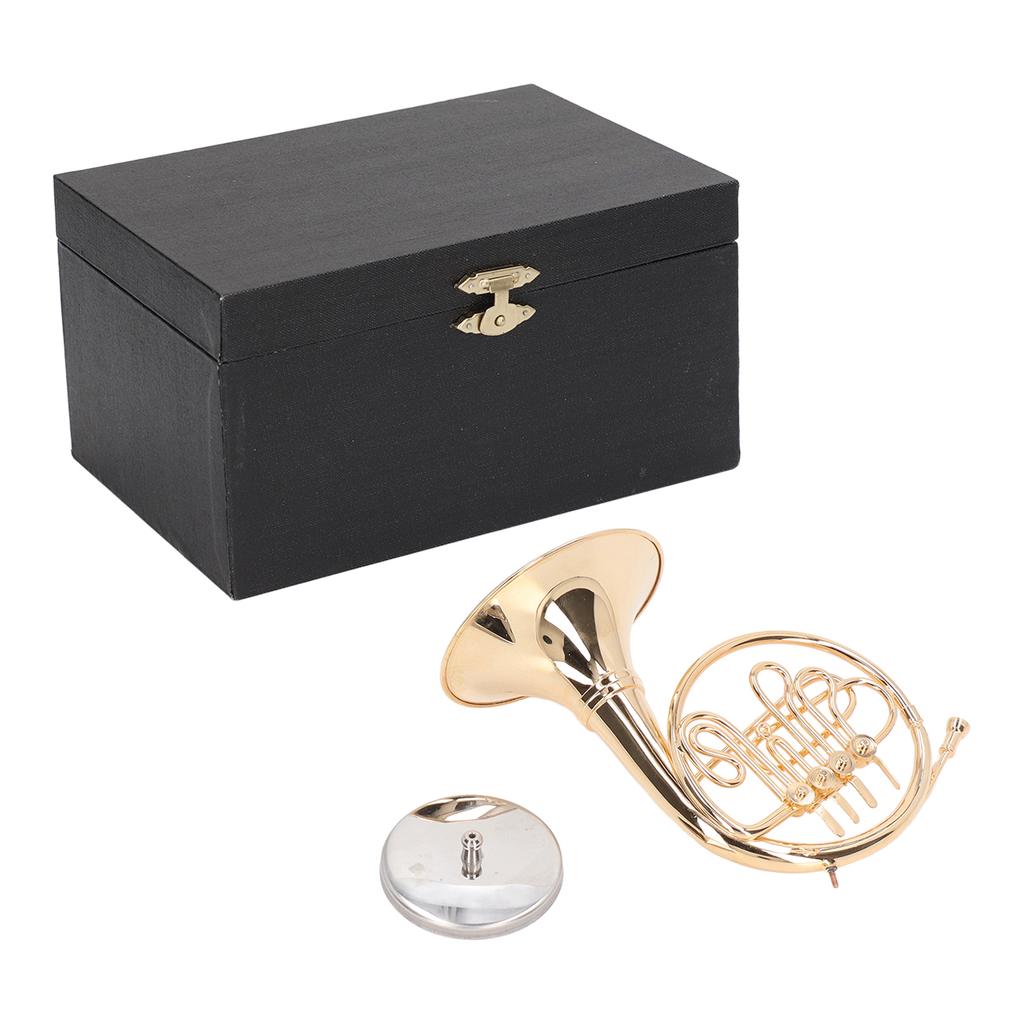 Brass Miniature French Horn Mini French Horn Model Musical Instrument Replica Dollhouse Home