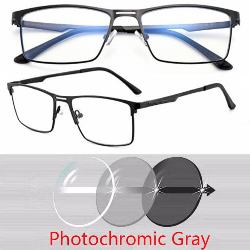 

0 -0.5 -0.75 До -6.0 Металева Повноцінна Рамка Сонцезахисні Фотохромні Квадратні Окуляри для Корекції Зору З Циліндричною Потужністю Myopia -4.5