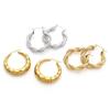 18K Gold Twisted Rope Rhombus Pattern Large Round European Earrings for Women