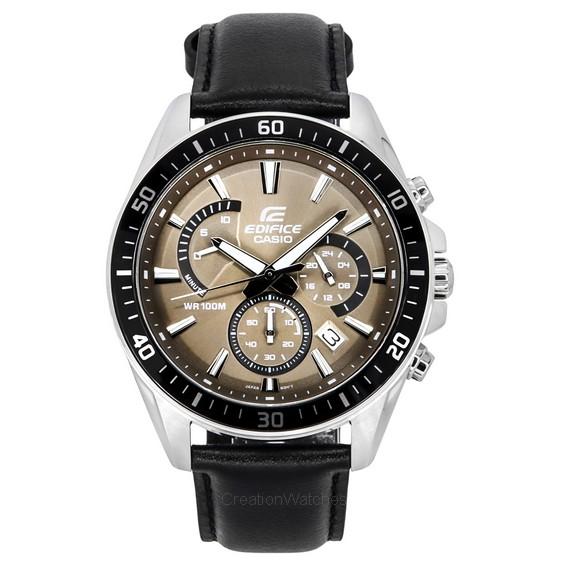Refurbished Casio Edifice Analog Standard Chronograph Leather Strap Light Brown Dial Quartz EFR-552L-5A 100M Men s Watch коричневый