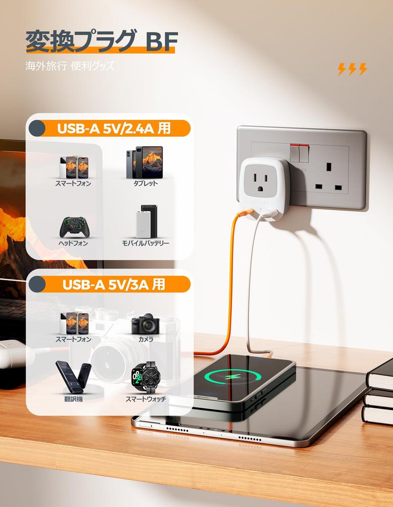 BF Type Conversion Plug with TESSAN Overseas BF Converter Conversion Adapter Outlet Conversion Plug 2 USB Ports for Hong Power Convenient Goods for