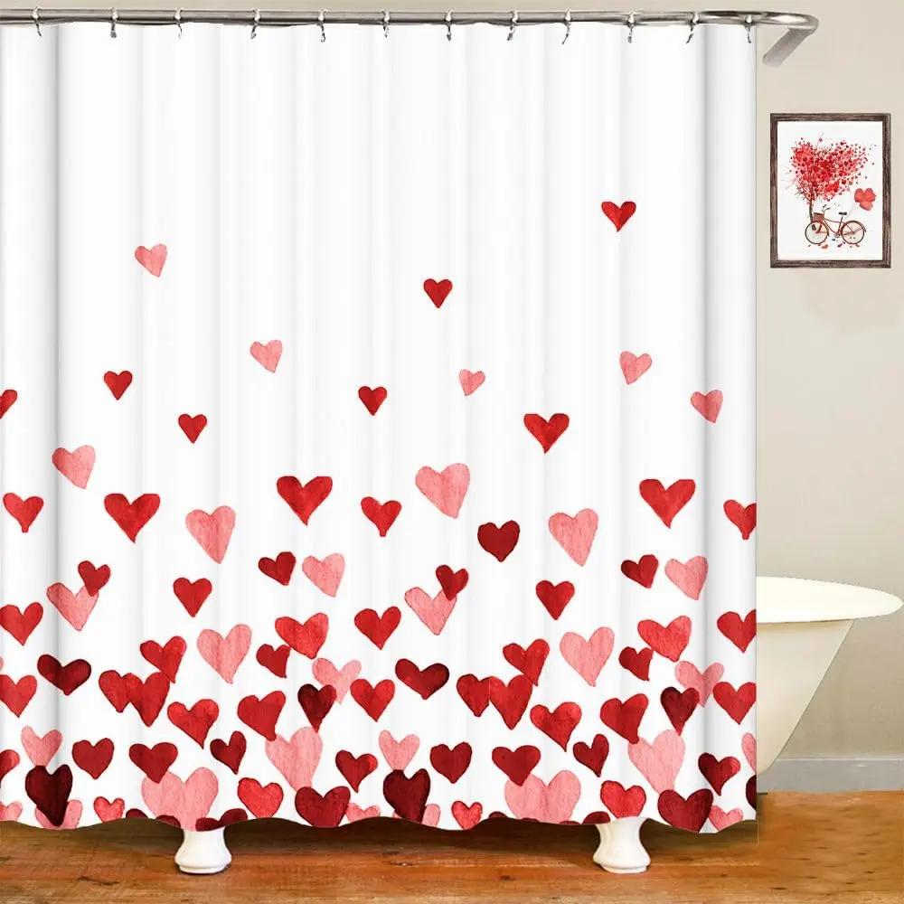 Valentine's Day Shower Curtain Falling Red Couple Romantic Love Bathroom Decorative Waterproof Shower Curtain 90x180cm