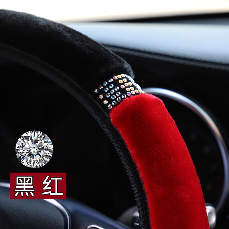 Universal Car Steering Wheel Cover Glitter Bling Plush Warm Winter Protection Non-Slip Cover Rhinestones Car Decoration Accessories for Women