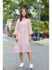 2020 Summer Women's Soft Pink Lotus Sleeve Cotton Linen Embroidery Dress