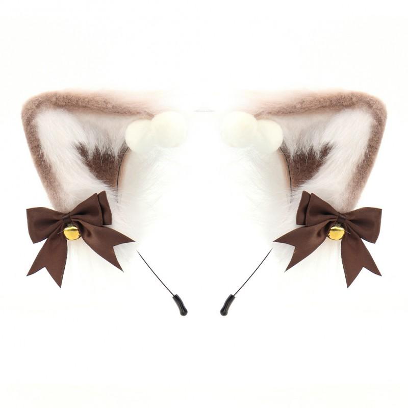 Cute Cat Ear Headband Lolita Fashion - Fluffy Plush Hair Accessory With Bow One Size Handmade
