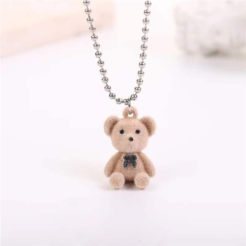 Cute Plush Velvet Bear Pendant Necklace for Women Girls Korean Fashion Bear Long Sweater Neck Chain Necklaces Collar Jewelry