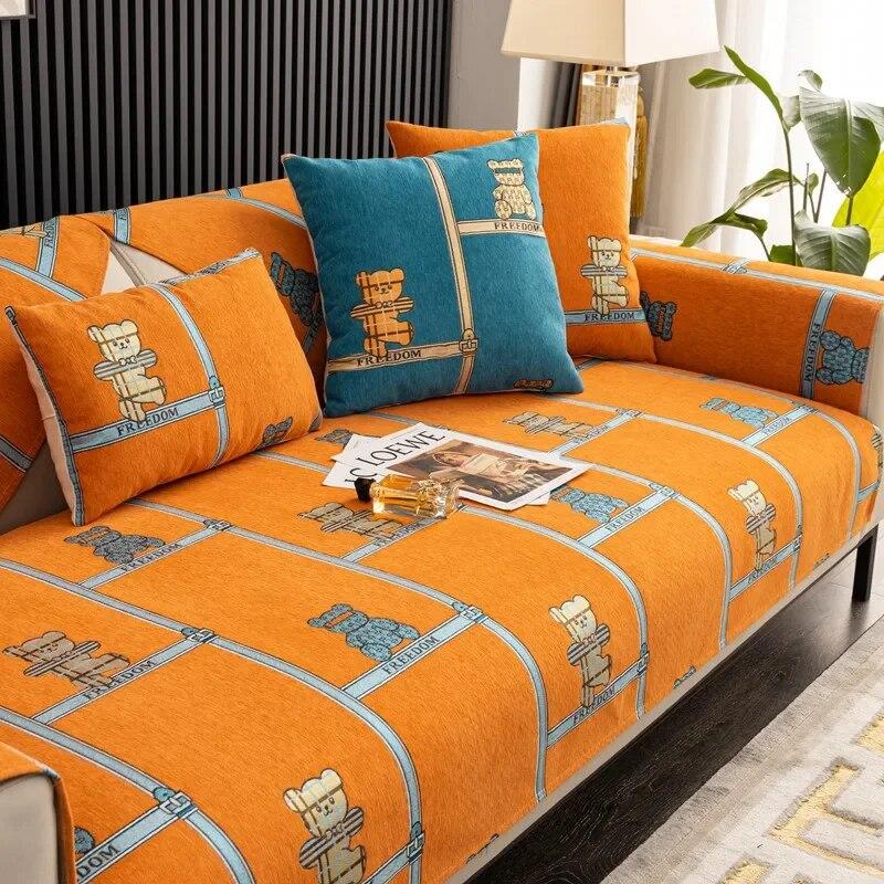 Chenille Sofa Cushion Four Seasons Universal Jacquard Leaves Sofa Protective Cover Anti-slip Towel For Living Room Decoration