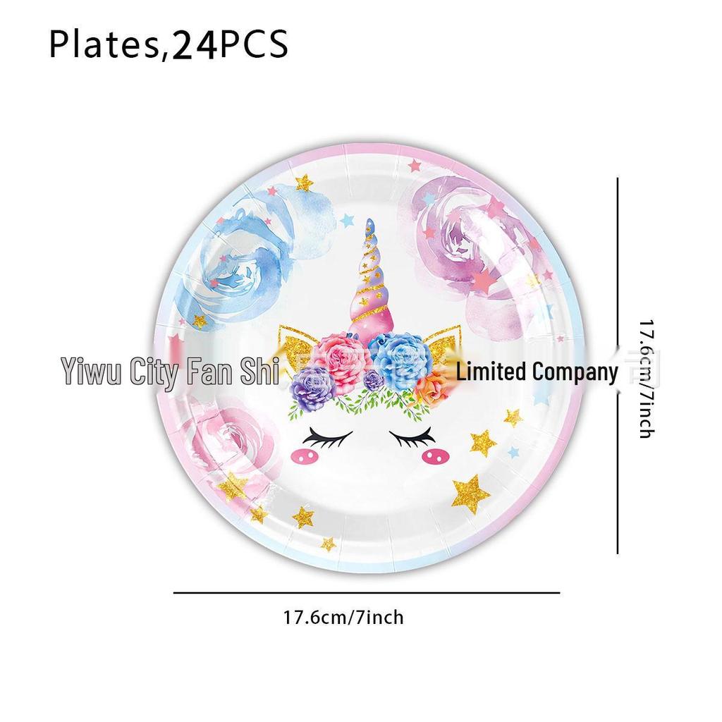 Unicorn Birthday Party Disposable Tableware Set: Plates, Cups, Knives, Forks, Spoons.