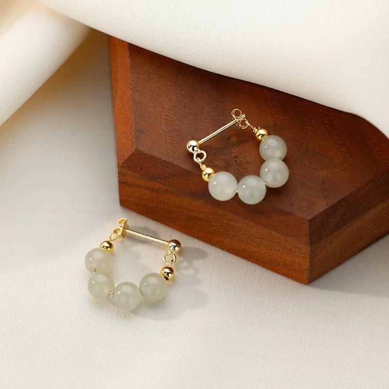 Light Green Resin Bead Hoop Earrings Gold Plated Hypoallergenic Elegant Jewelry for Daily Work Parties