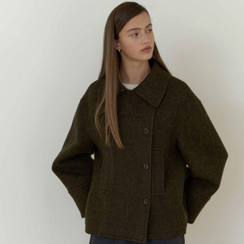 On On High Neck Boucle Short Coat New5wha41 4b