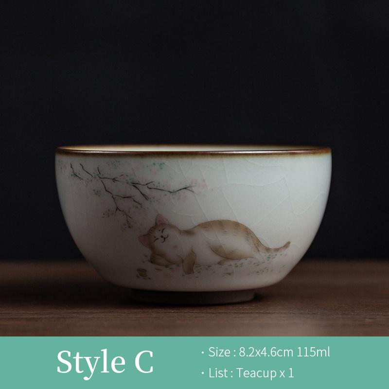 115ml Cute Cat Tea Cup Master Cup Personal Exclusive Tea Cup Ceramic Kung Fu Single Cup Ru Kiln Small Tea Cup Tea Bowl