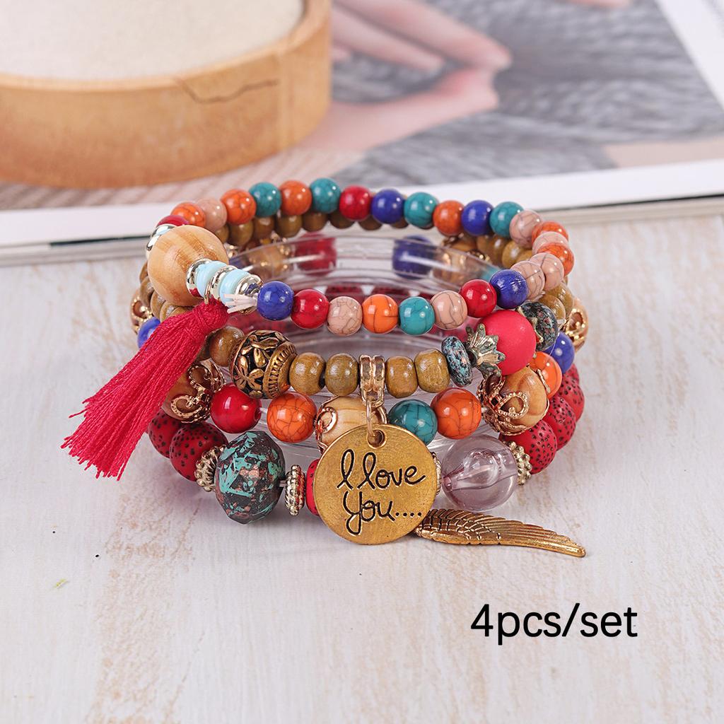 JYL TS Bracelet  Bohemian Layered en Bead Elastic Promotes Grounding & Calm