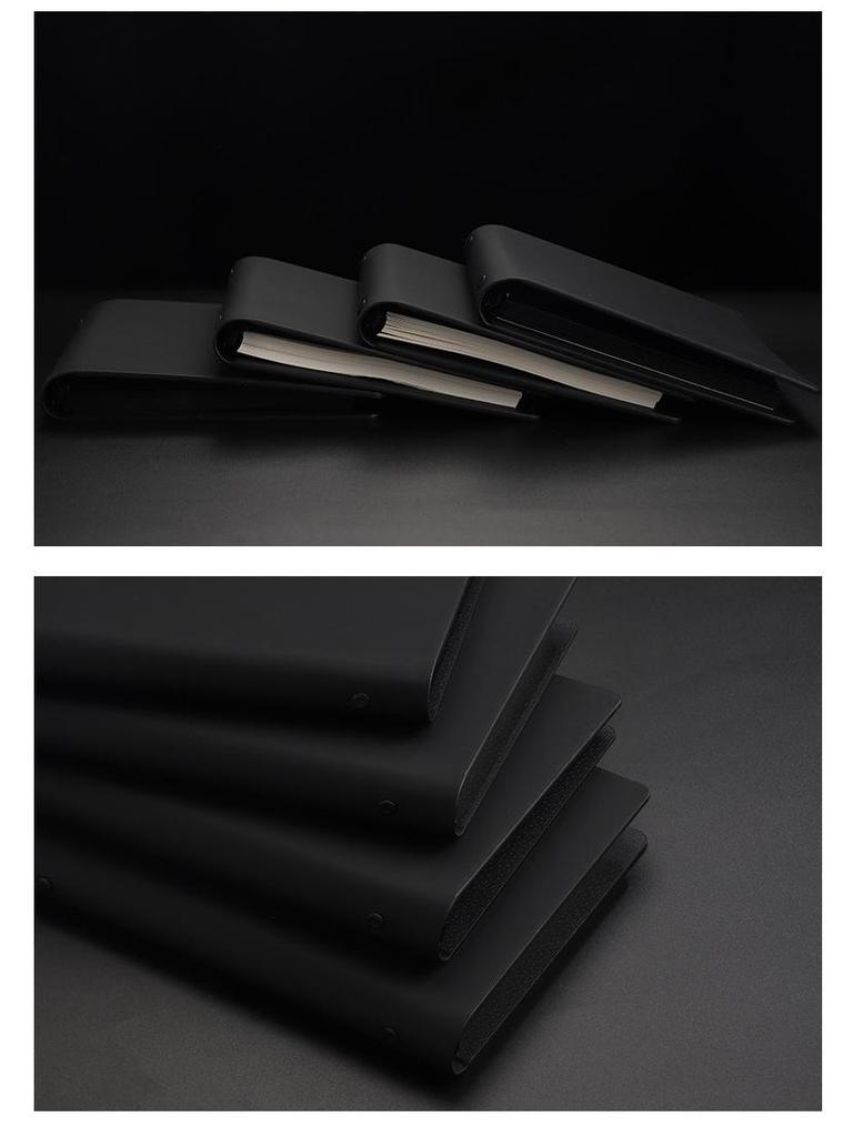 Minimalist Black A5 PU Leather Loose-Leaf Notebook with Black Card Paper Inner Pages