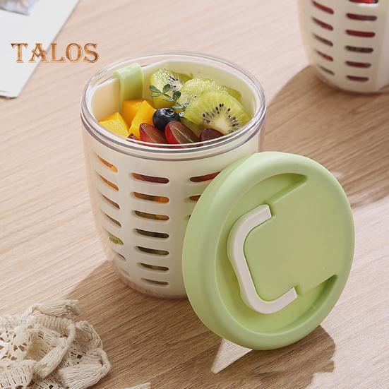 650ML Picnic Salad Box Fruit Cup with Fork Double-Layer Quick-Draining Leak-Proof Compact Sealed Food Storage Containers for Travel Picnic Camping