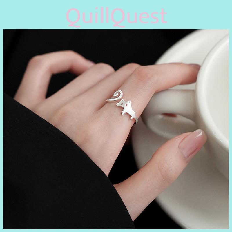 Trendy Adjustable Cat Design Copper Ring For Women Chic Minimalist Style 2023