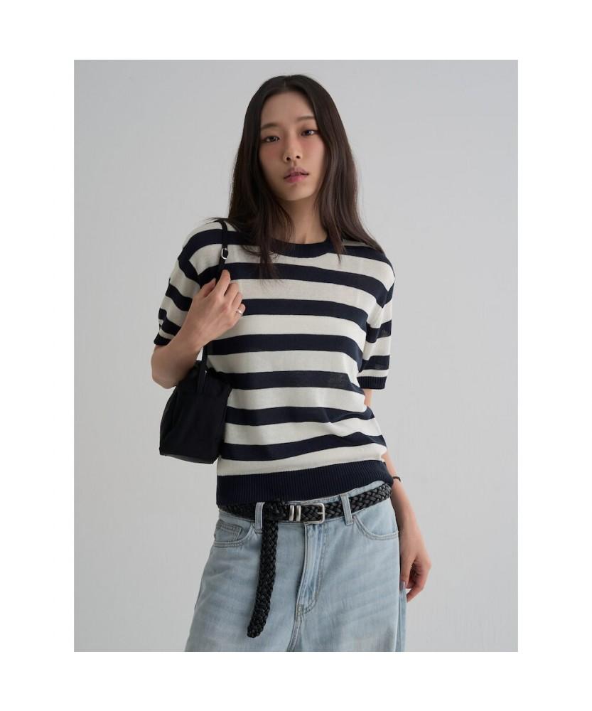 8SECONDS Short-Sleeved Striped Pullover In Ivory
