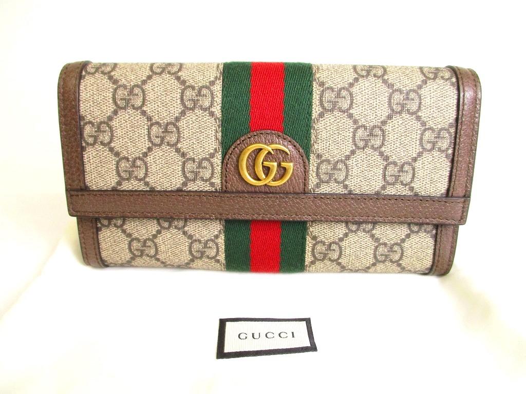 Autentická GUCCI GG DIY Ophidia hnědá kožená peněženka Kontinentální peněženka #a106