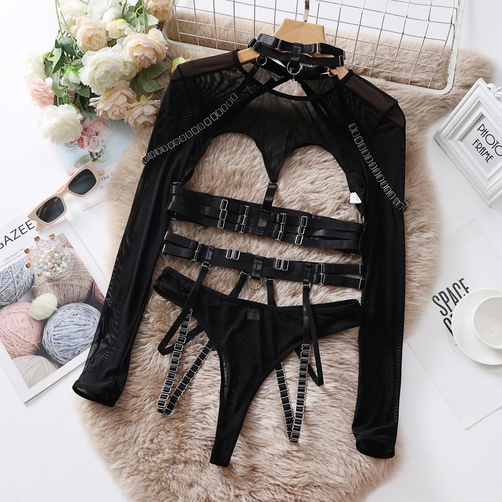 Sexy Lingerie Set for Women Strap Sexy Lingerie Mesh Splicing Hollow Sexy Lingerie 5-piece Set Halter Underwear Set New