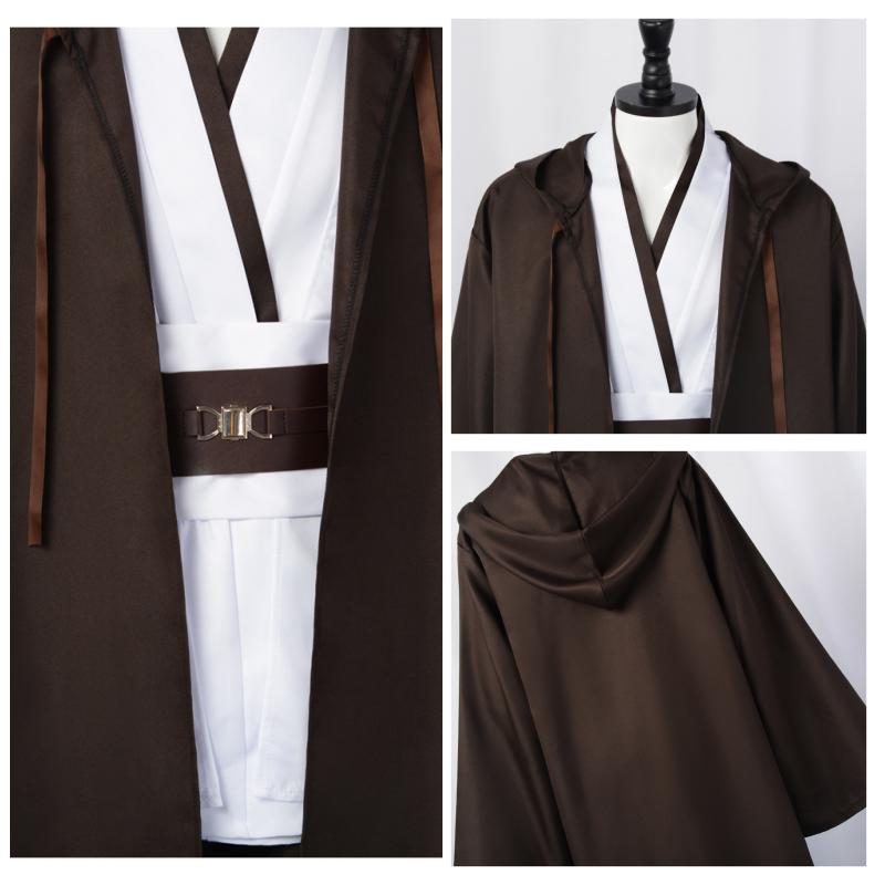 Men's Halloween Jedi Cosplay Costume Adults Obi-Wan Kenobi Tunic Hooded Robe Outfits Halloween Cosplay Uniform Full Set