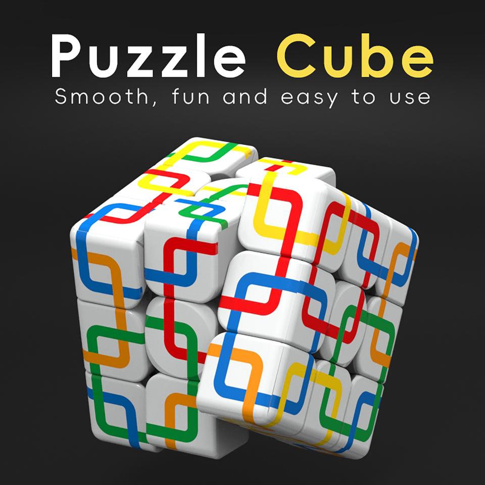 3x3x3 Magic Stress Relief Cube 3D Speed Puzzle UV Printed Chain Square Smooth Stress Relief Game Toy for Kids Adults Gift