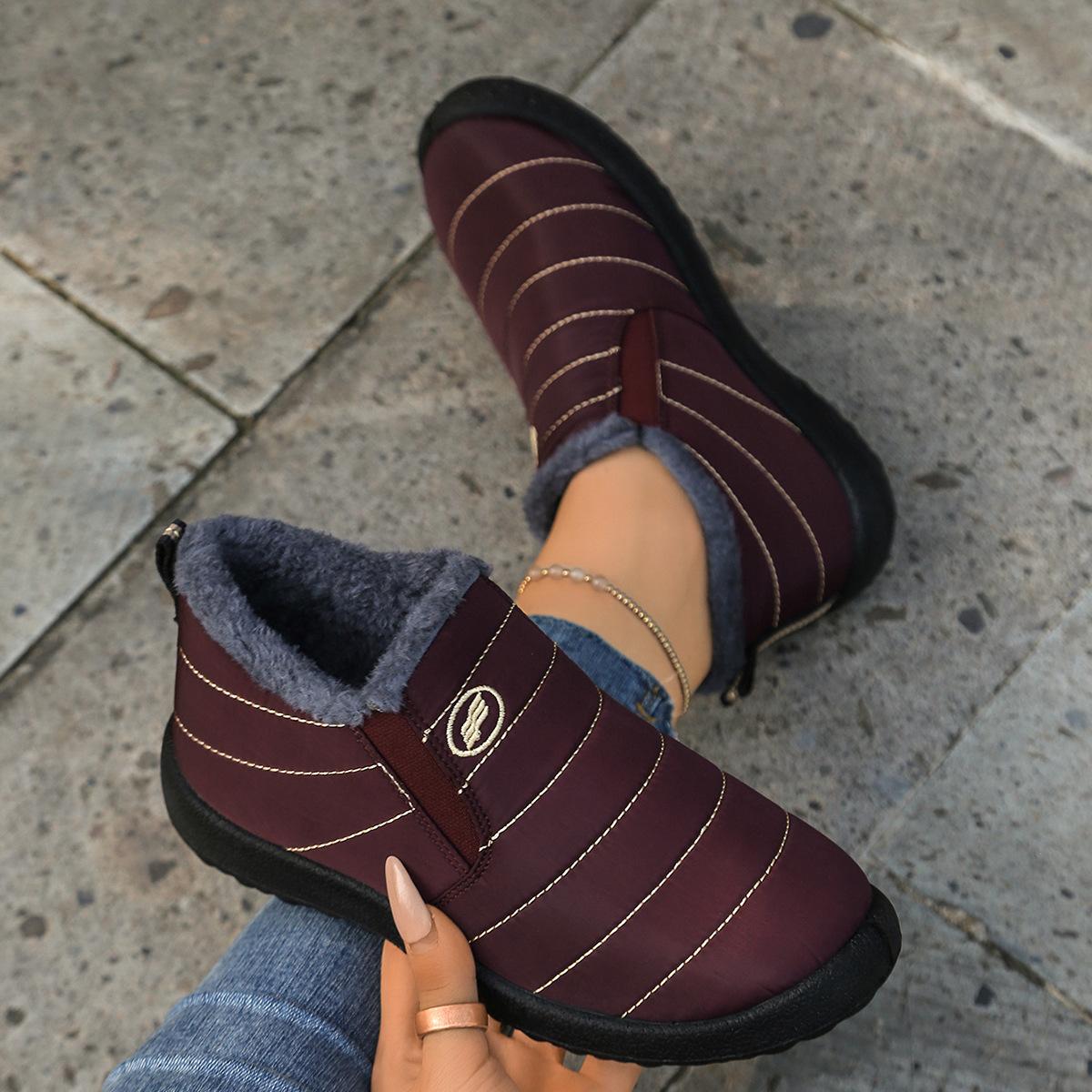 

Очень теплые зимние ботинки большого размера 48 - Нескользящая толстая подошва, Зимние ботинки с круглым носком, Минималистичный дизайн однотонного цвета для походных ботинок для улицы 42 вино красного