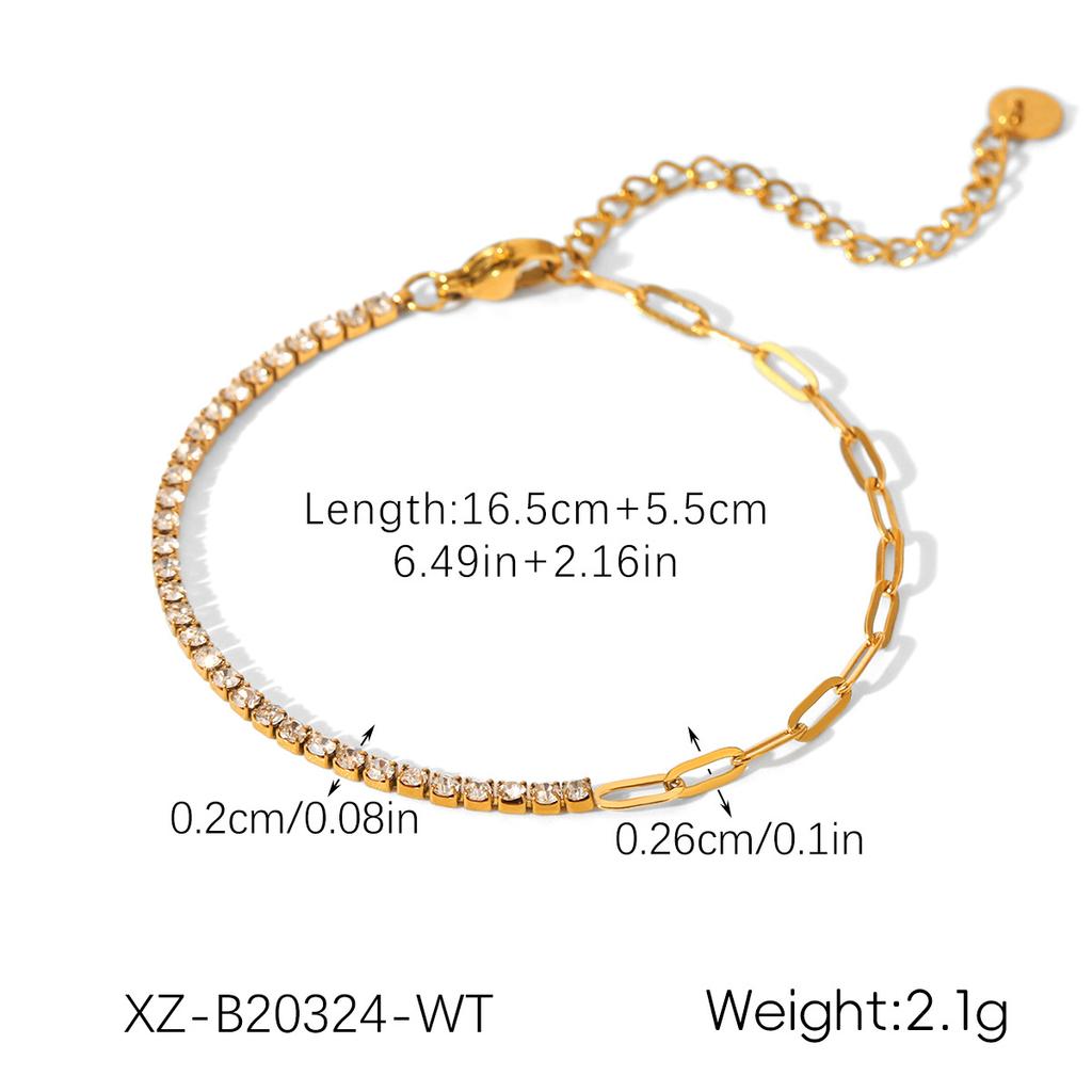 Classic Waterproof 18k Gold PVD Plated Zircon Geometric Trendy Chain Unisex Tennis Stainless Steel Bracelet Jewelry