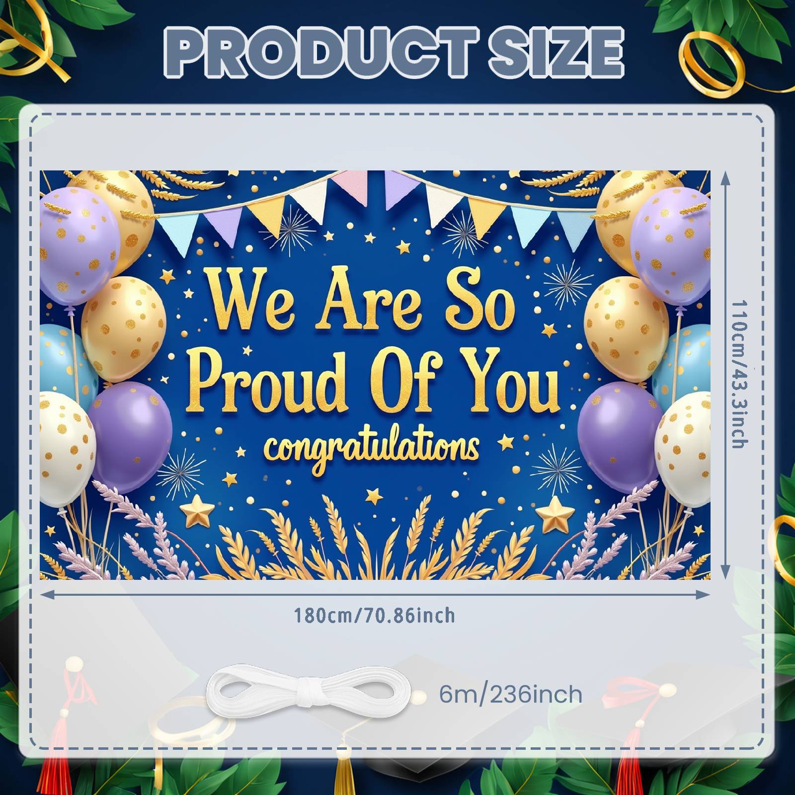 

Congrats Banner Decorative Design Achievement Backdrop Achievement Display Golden Lettering Proud Of You Banner For Graduation