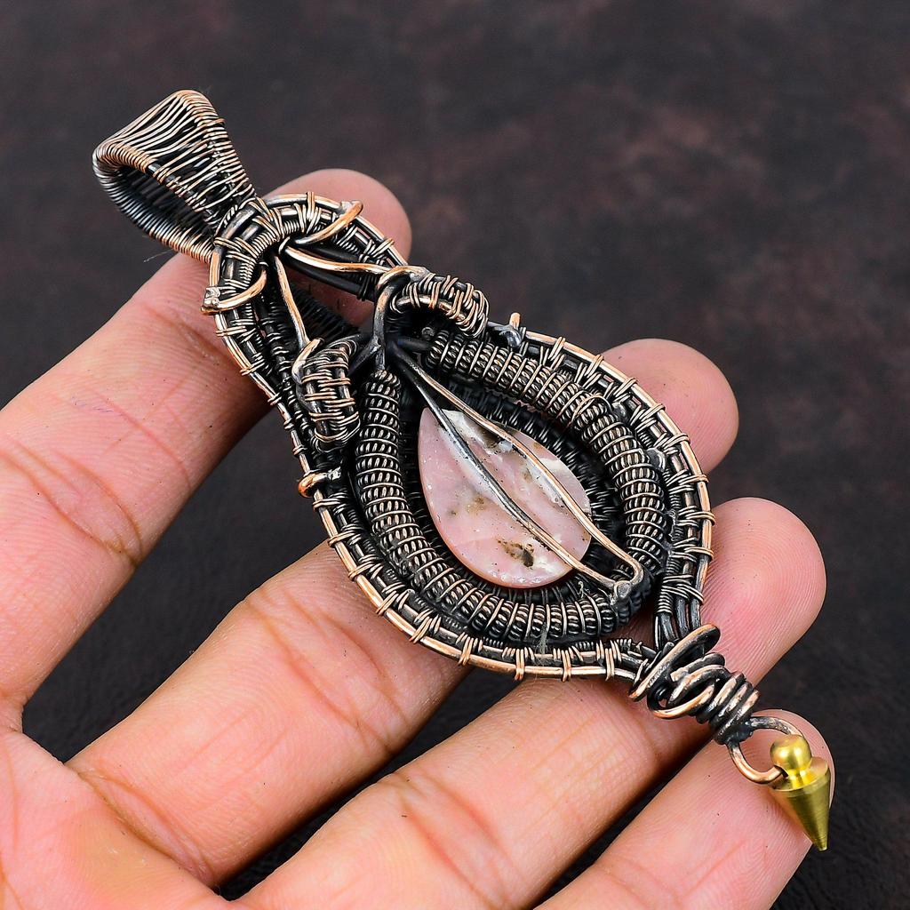 Pink Opal Pendant Copper Wire Wrapped Pendant Pink Opal Jewelry Natural Gemstone Pendant Handmade Pendant Dainty Copper Jewelry Gift For Her
