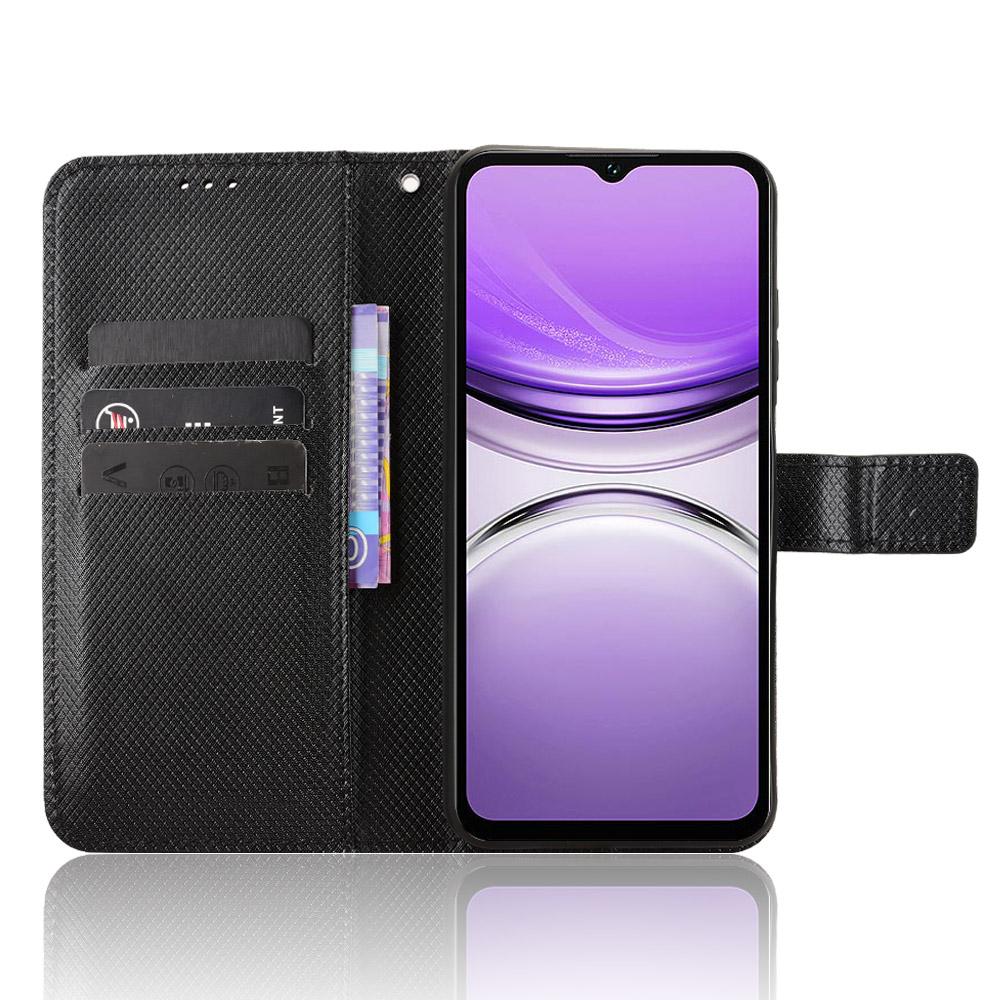 For Oukitel C2 Leather Wallet Case with Strap Diamond Texture Phone Cover