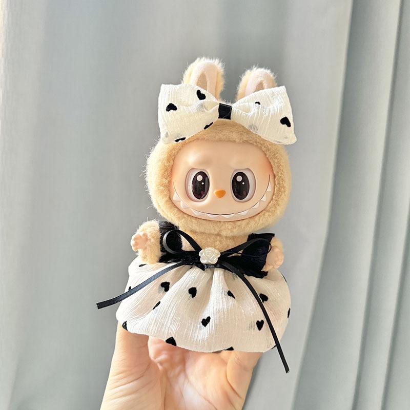 17cm Mini Plush Doll'S Clothes Outfit Accessories for Korea Kpop Labubu Idol Pink Bright Silk Bow Princess Gauze Skirt Clothing