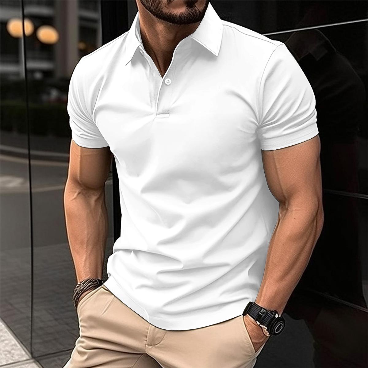 

Europe and The United States Ins2026 Summer New Polo Shirt T-shirt Simple Slim Business Men Lapel Button Shirt M белый