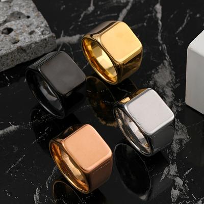 Titanium Steel Ring Men's Fashion Versatile Cast Glossy Large Square Ring Stainless Steel Jewelry Set